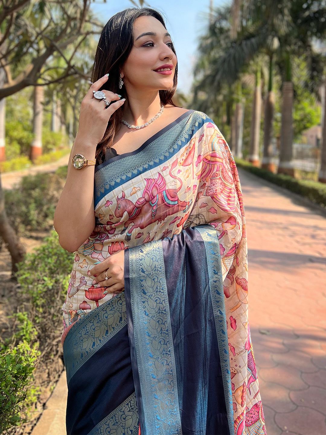 Close-up of Banarasi saree showcasing detailed patterns