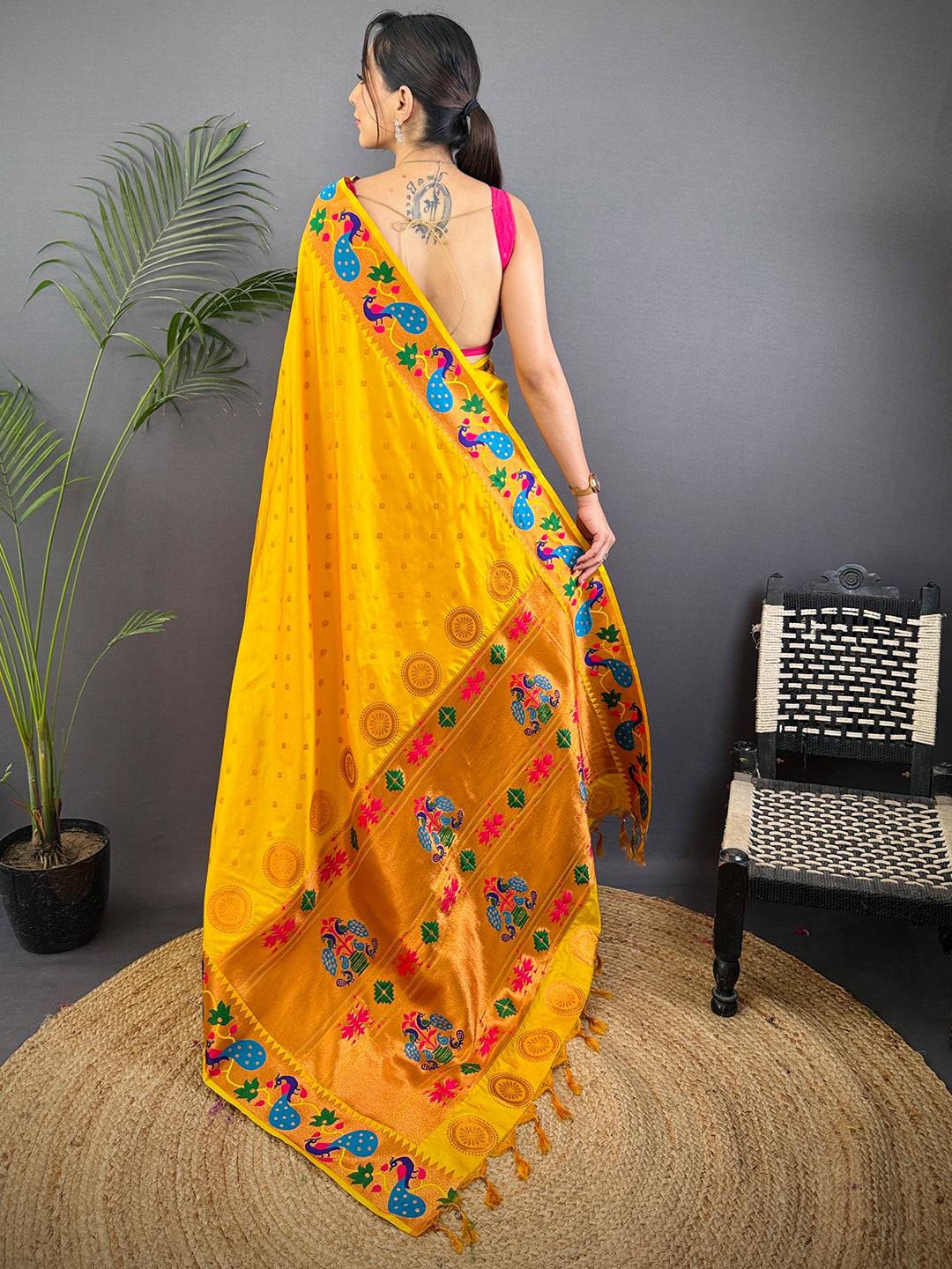 Mustard Yellow Yeola Paithani Soft Silk Saree