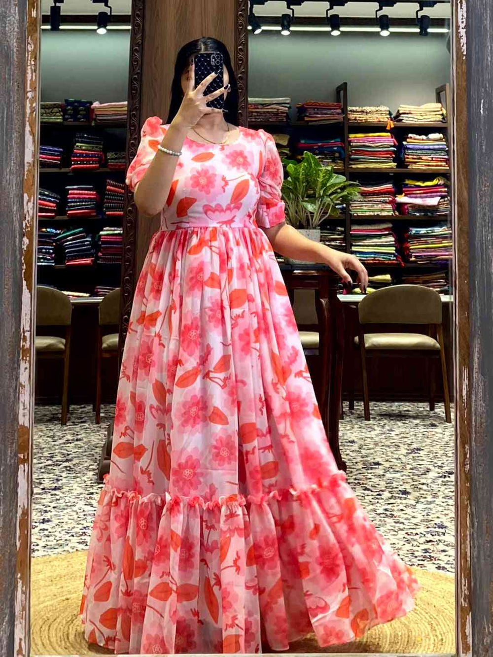 White Floral Georgette Dress