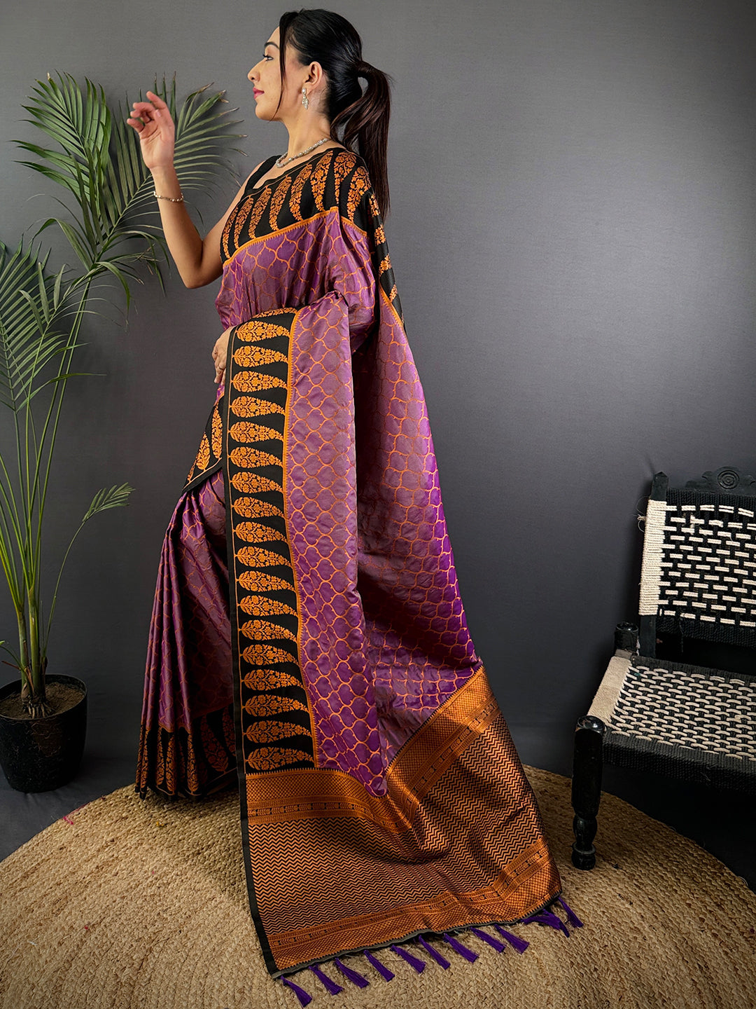 Lavender Soft Banarasi Katan Silk Saree