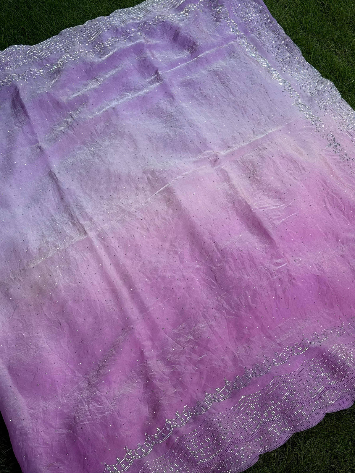 Elegant Satin Silk Diamond Stone Saree
