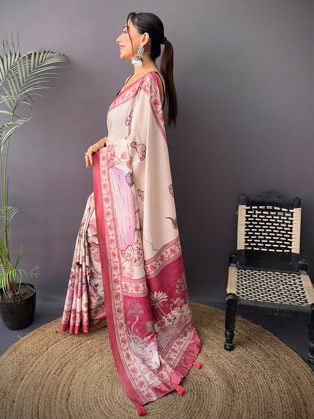 Heritage Tussar Kalamkari Print Saree
