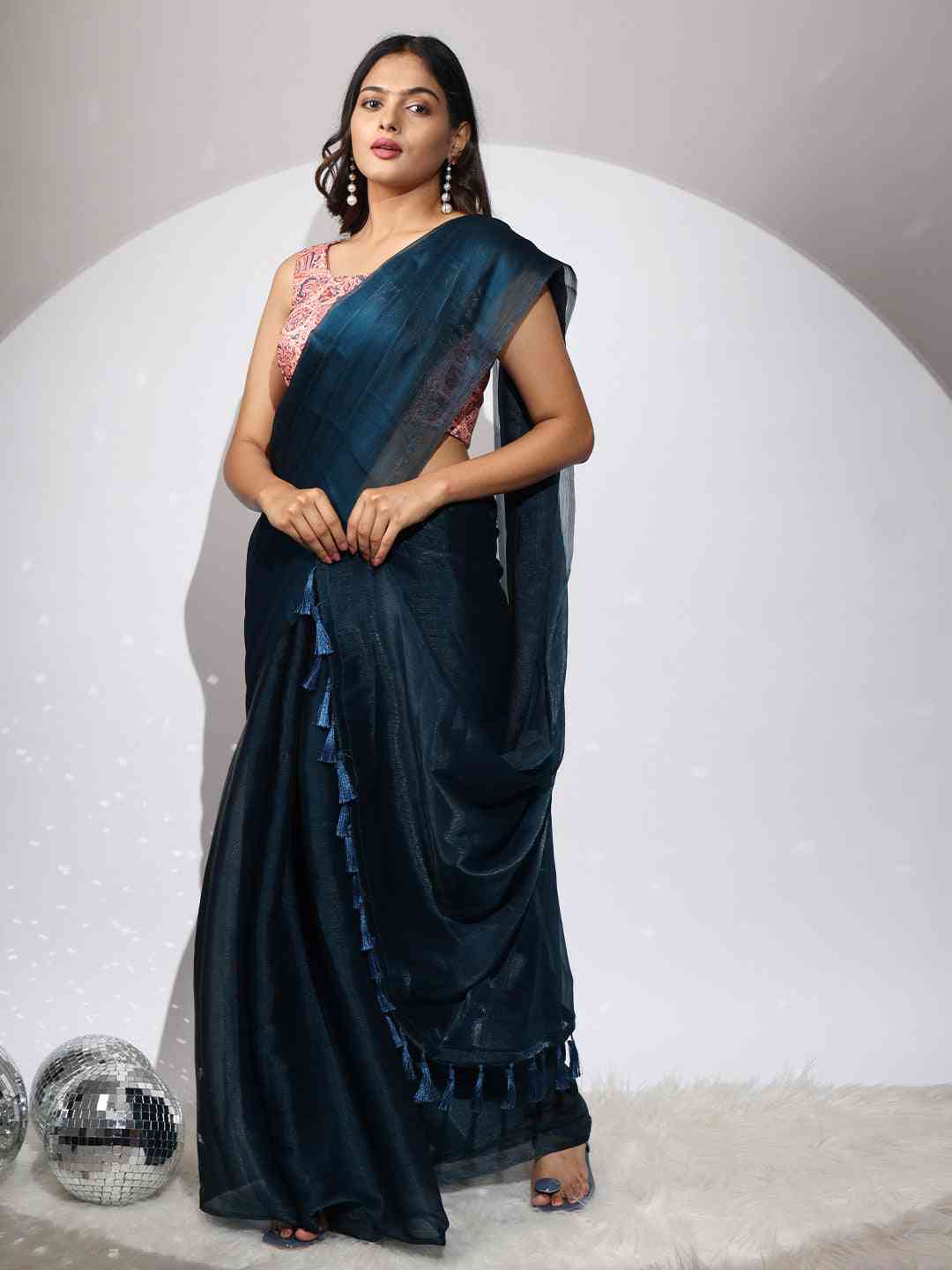 Chiffon Dual Tone Party Wear Designer Saree