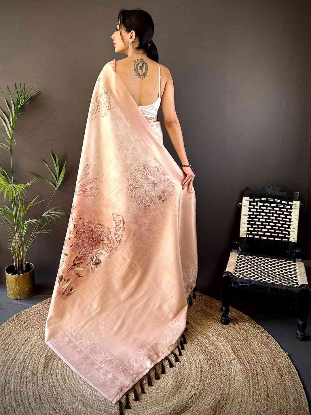 Beige Kanjivaram Digital Silk Saree