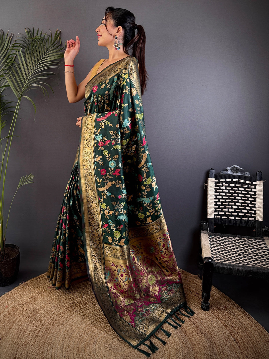 Green Kadi Minakari Banarasi Silk Saree