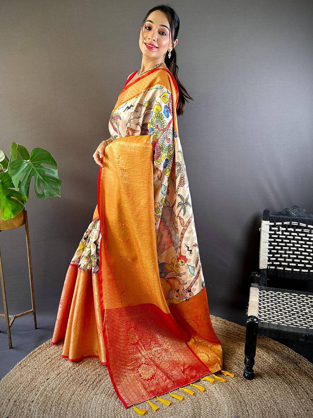 Cream Kanchi Kalamkari Elegance Saree