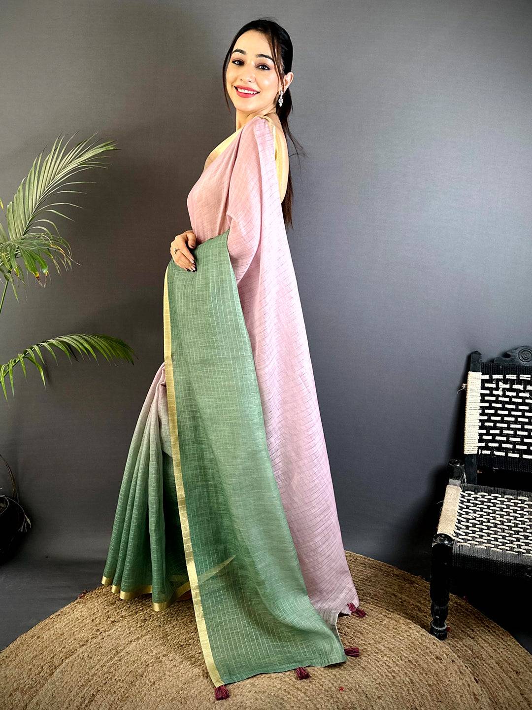 Classic Linen 90 Zari Check Saree