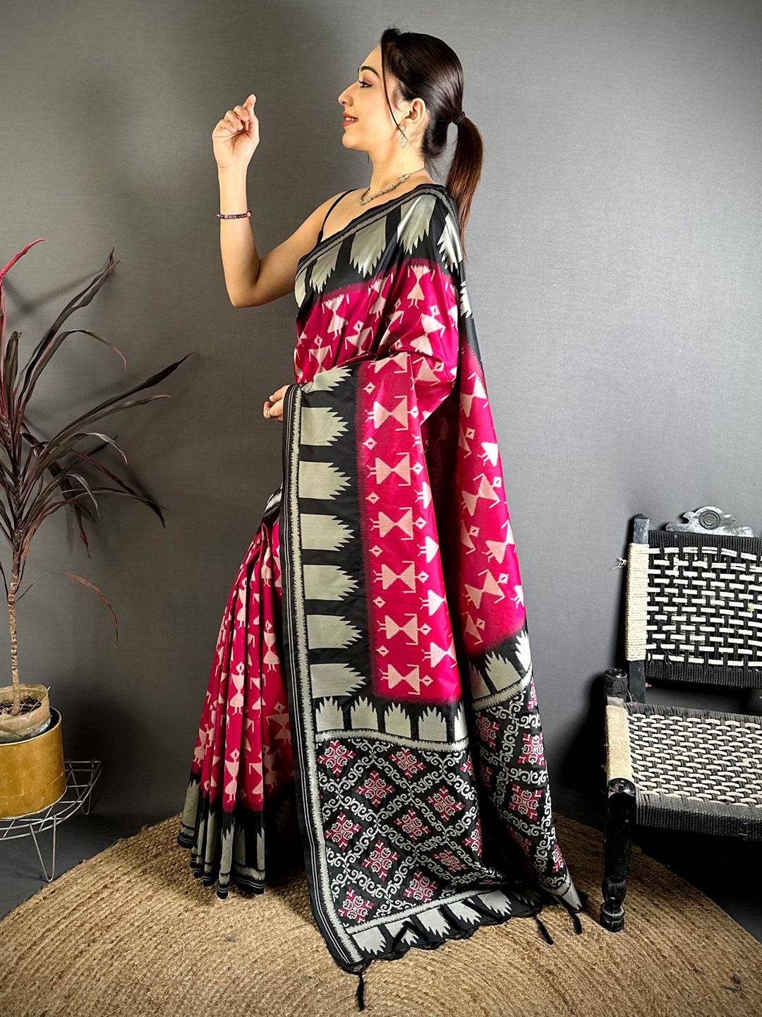 Magenta Warli Weave Soft Silk Saree