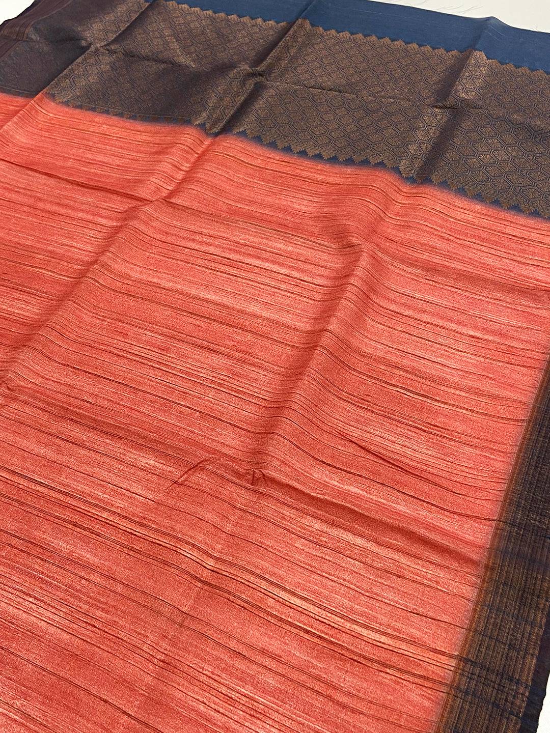 Rust Red Tussar Ghicha Print Saree