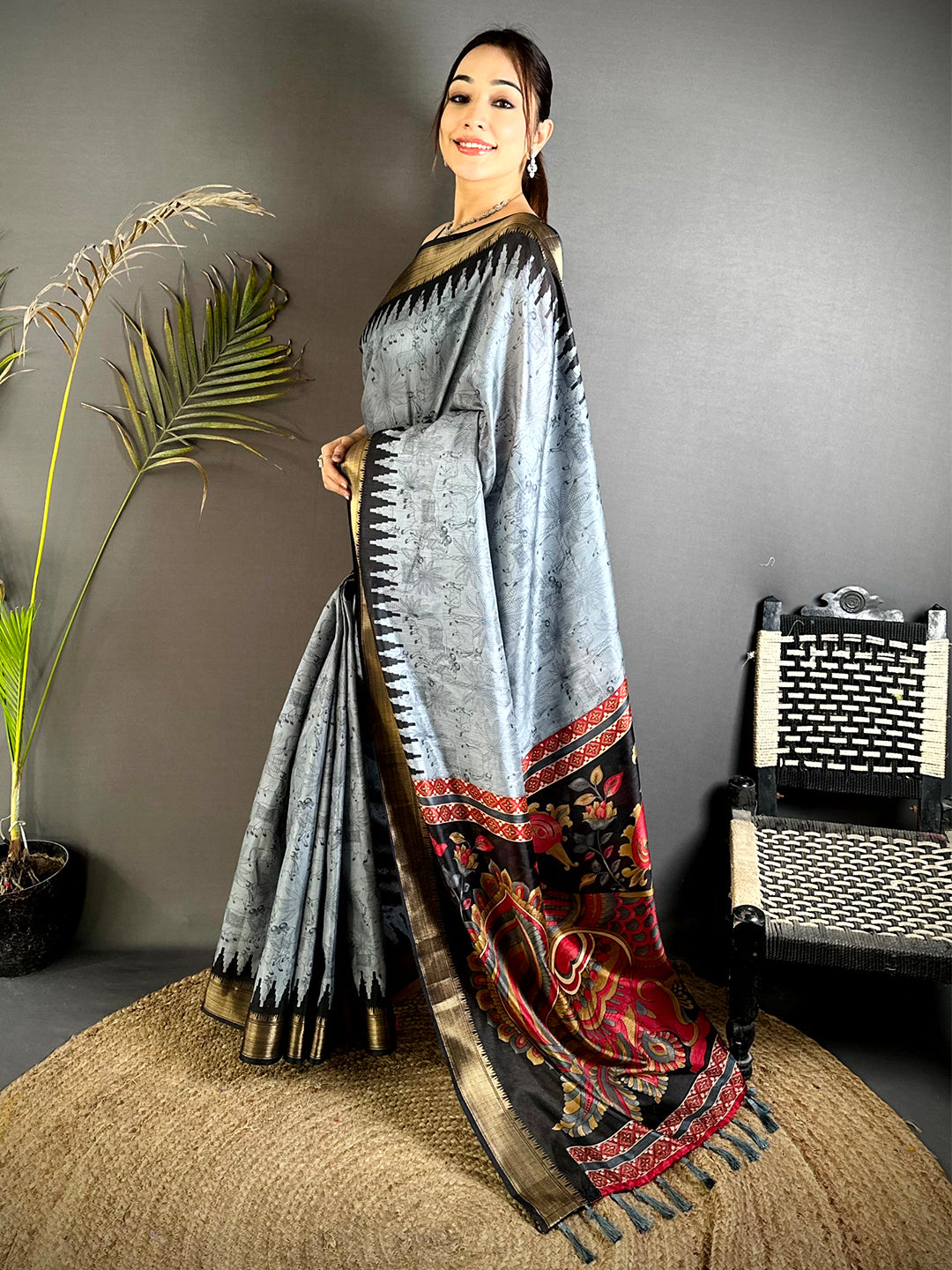 Artistic Kalamkari Dola Silk Saree