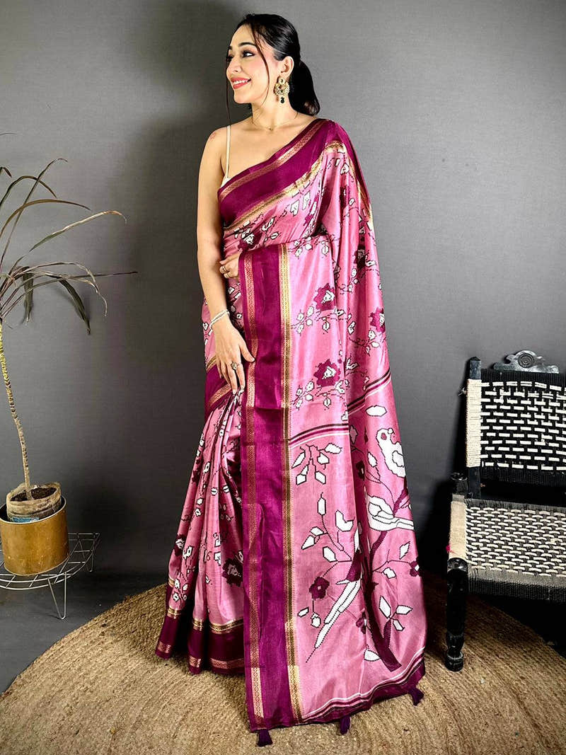Stylish Floral Print Soft Dola Saree