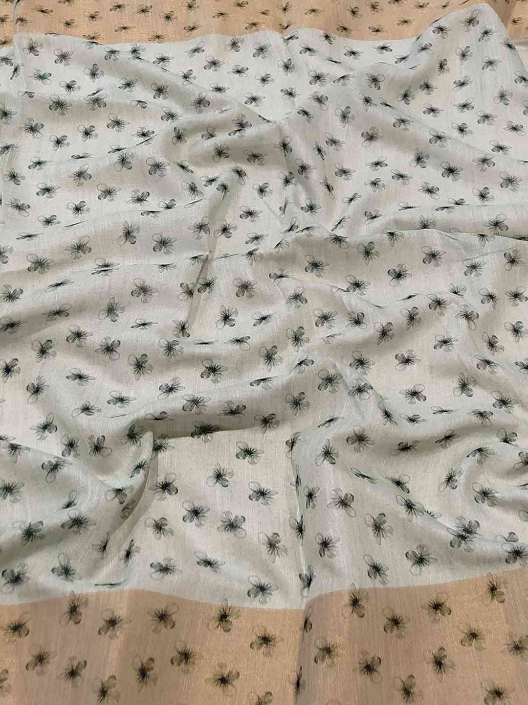 Floral Elegance Pure Linen Saree worn by model