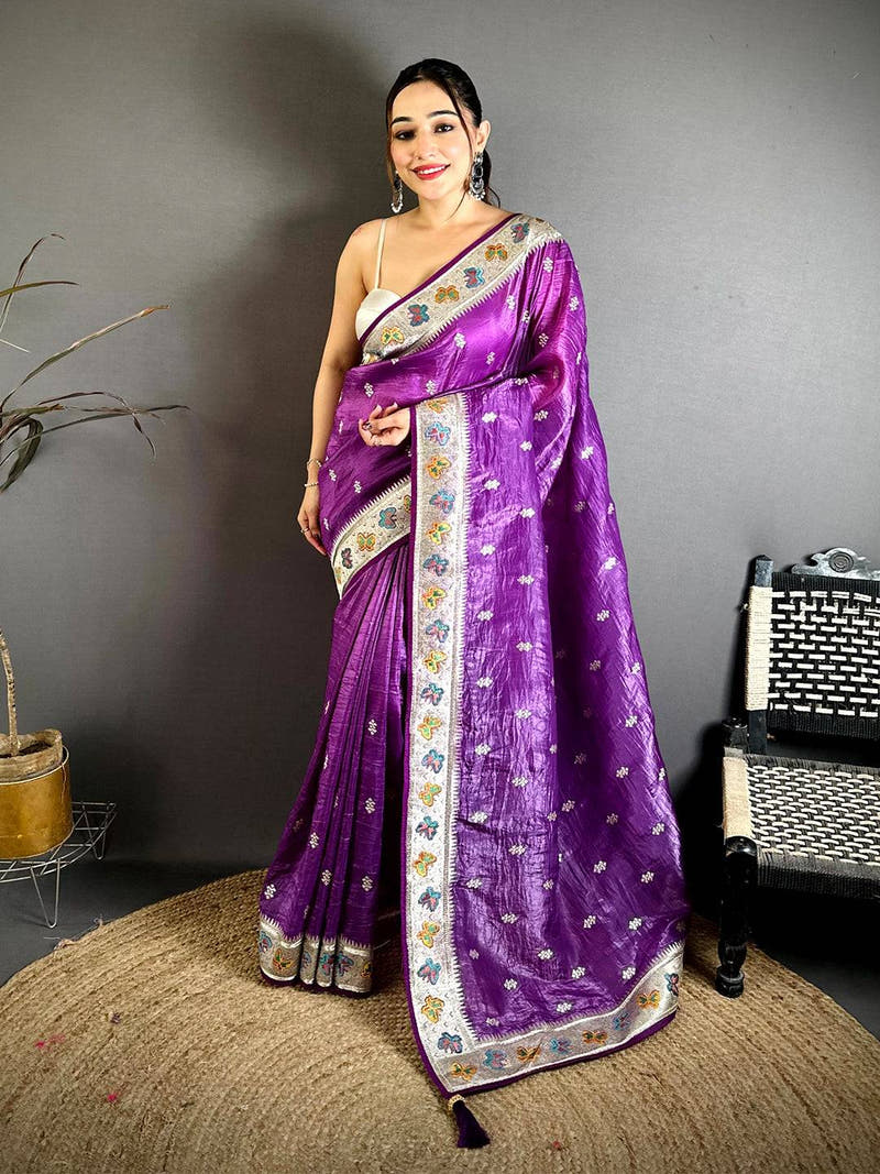 Purple Crush Silk Zari Embroidered Saree