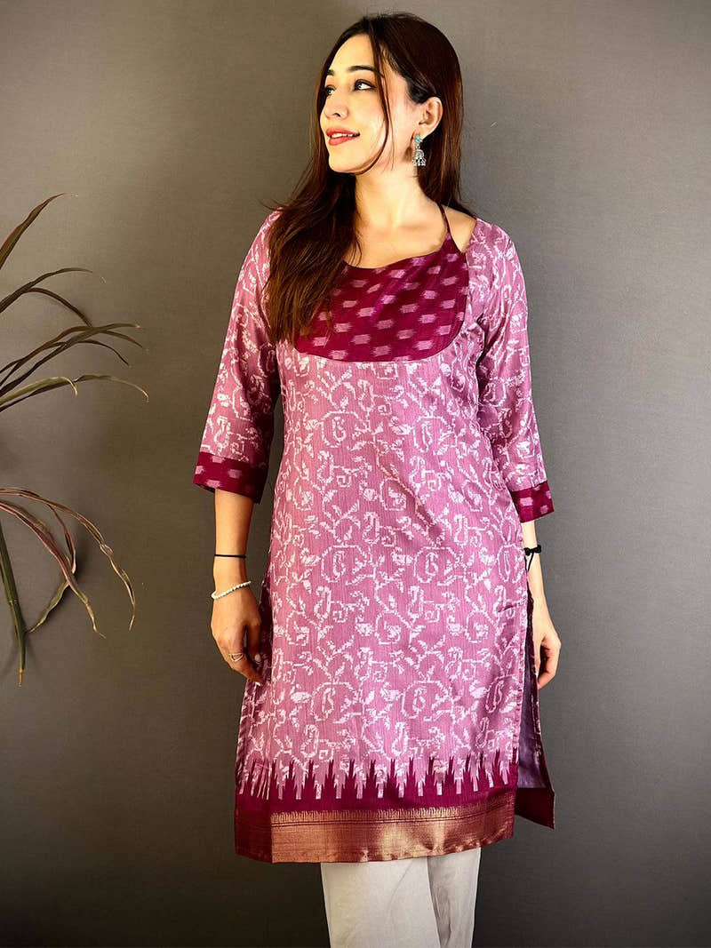 Soft Dola Silk Round Dori Neck Kurti