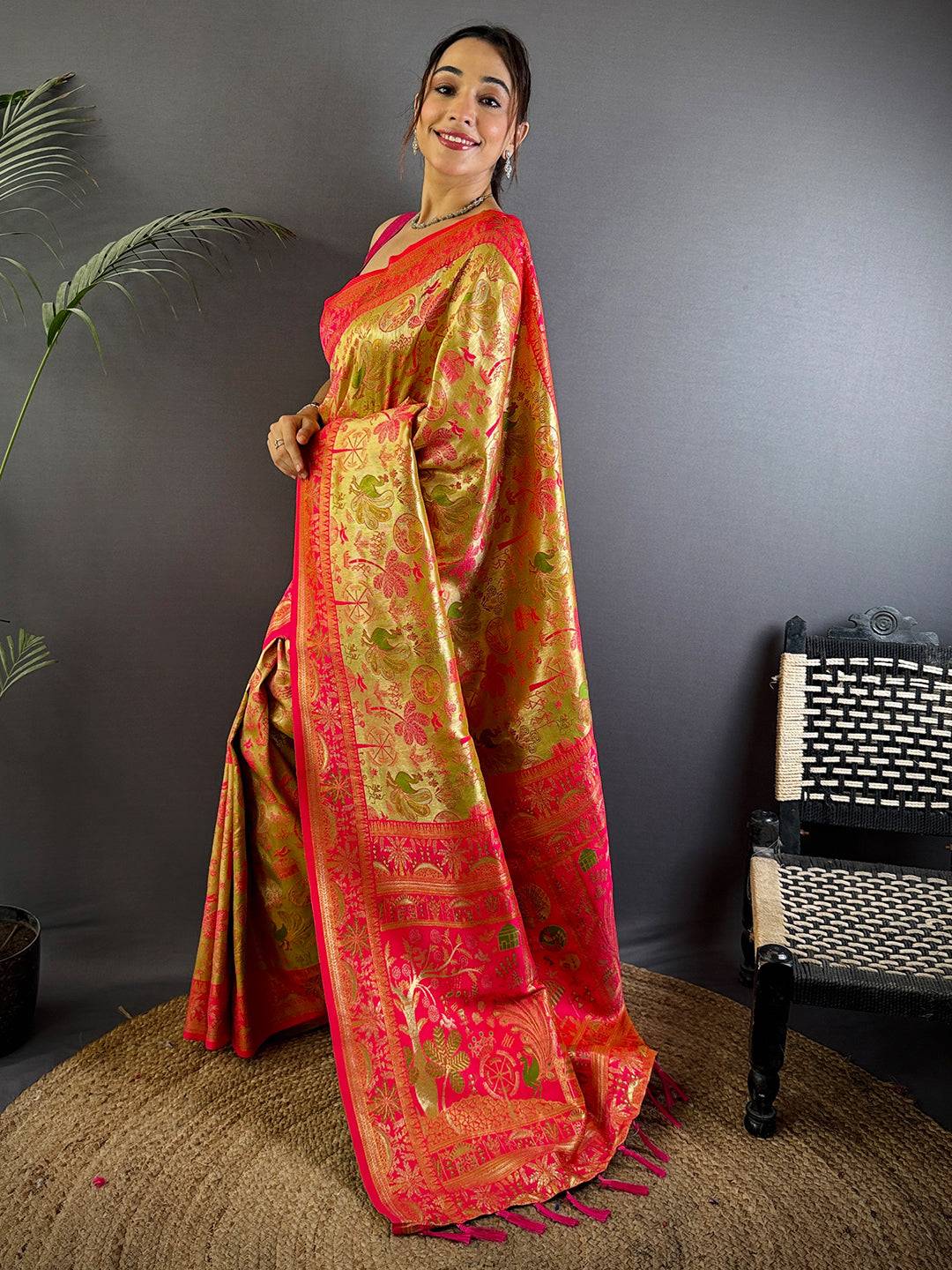 Regal Warli Gold Zari Dharamavaram Silk Saree