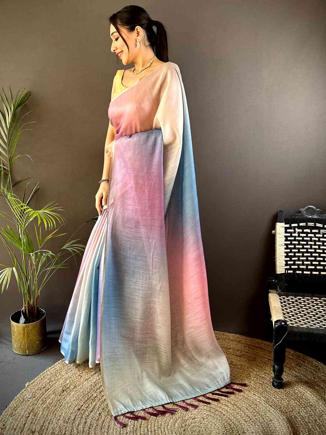 Multi Ombre Chanderi Tissue Saree
