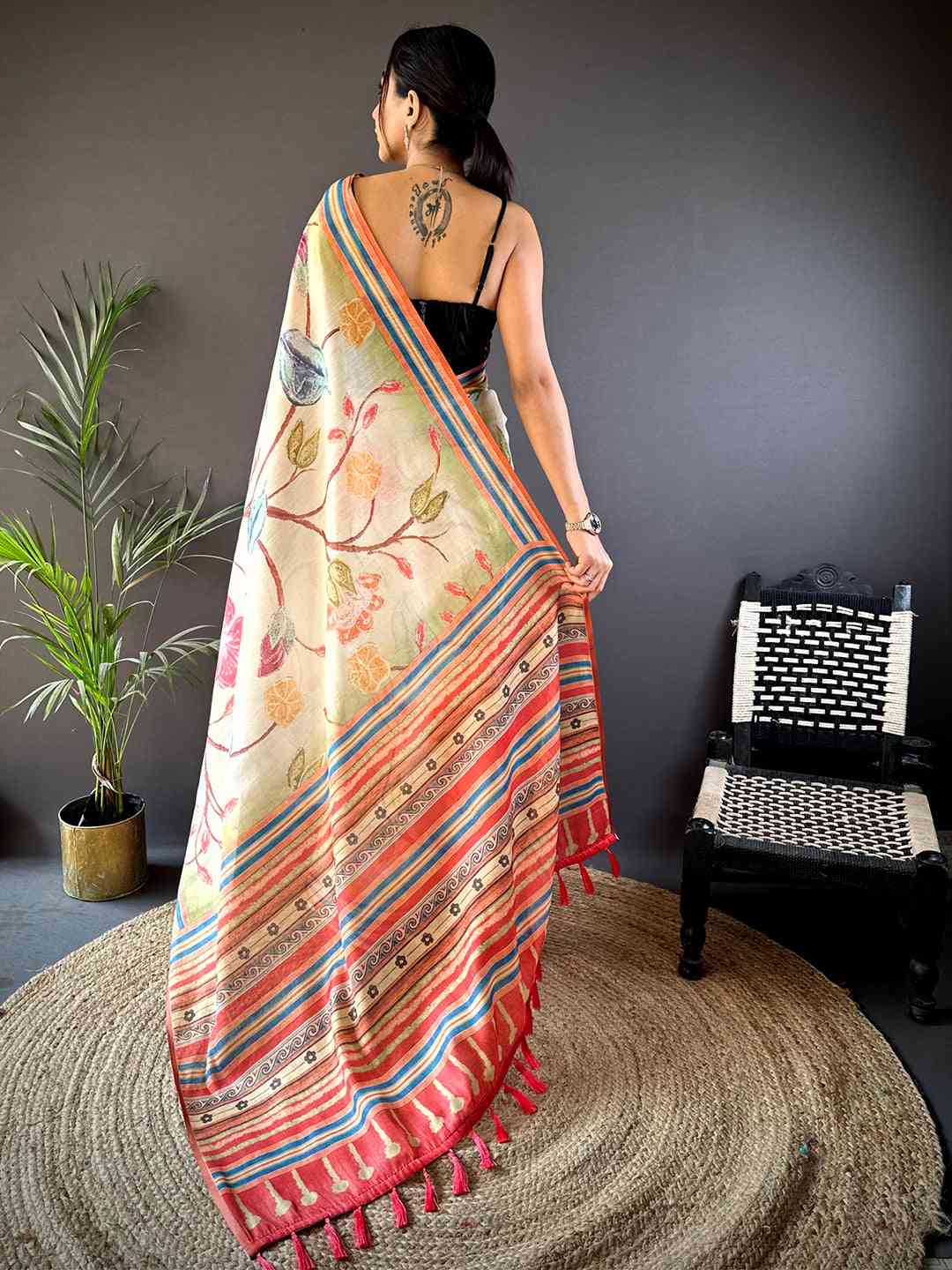 Floral Grace Green Chanderi Saree