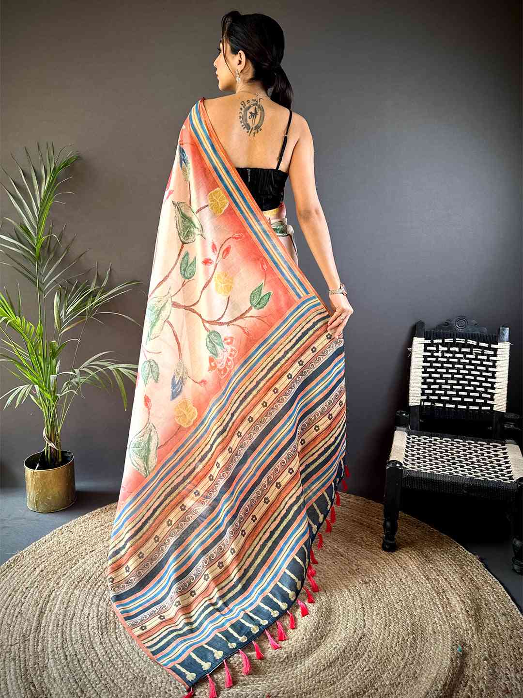 Floral Blush Pink Chanderi Saree