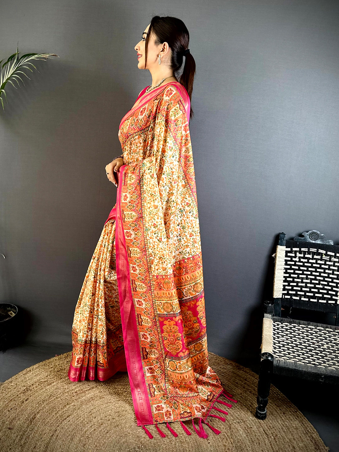 Regal Kashmiri Print Soft Silk Saree