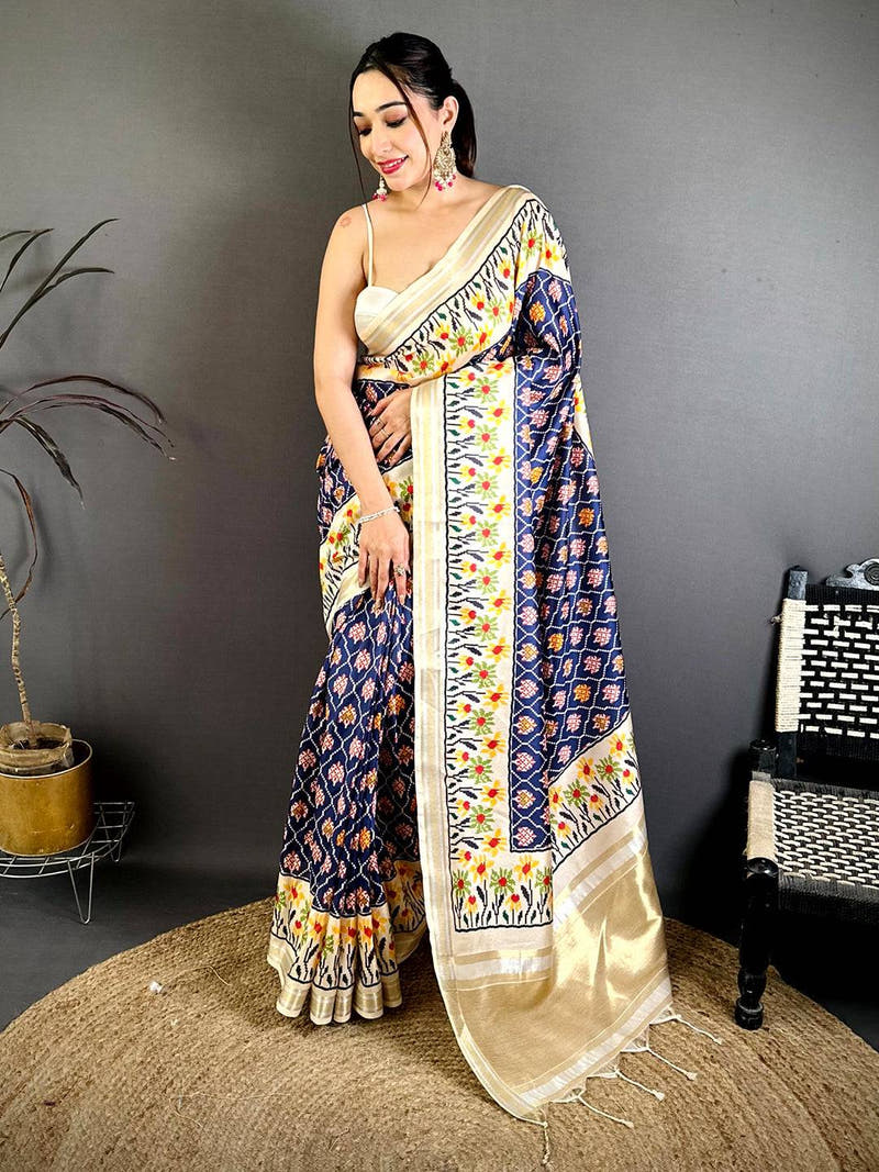 Tradition Digital Ikkat Kanchi Silk Saree