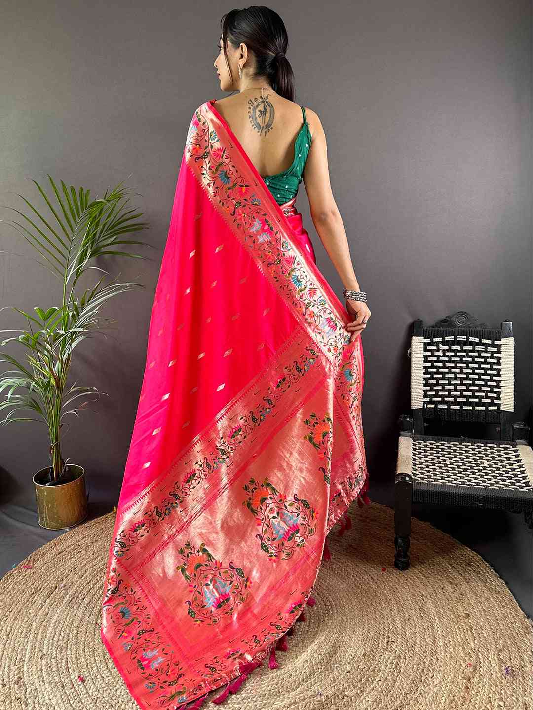 Pink Yevla Paithani Meenakari Saree