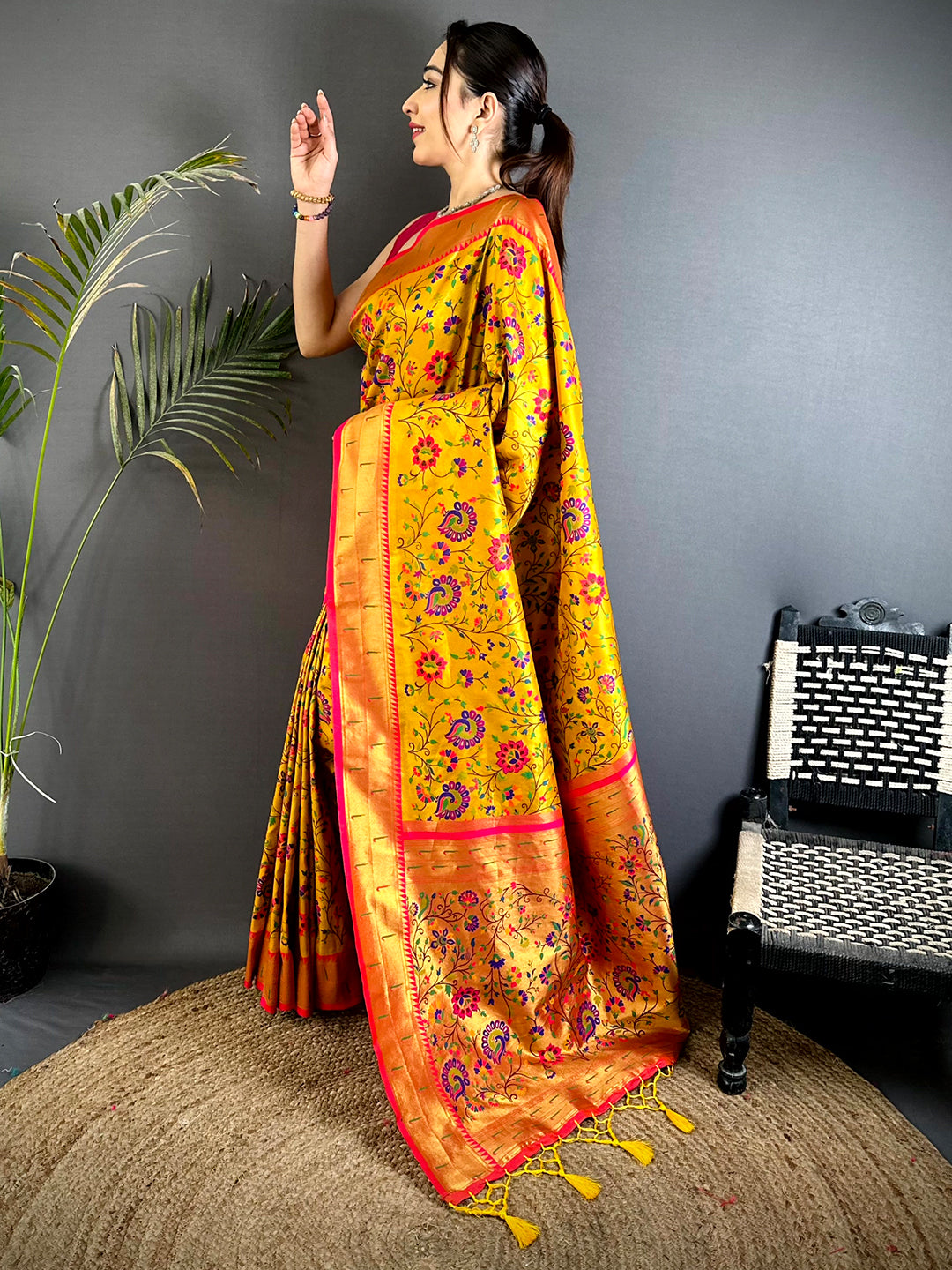 Yellow Minakari Weave Soft Paithani Saree