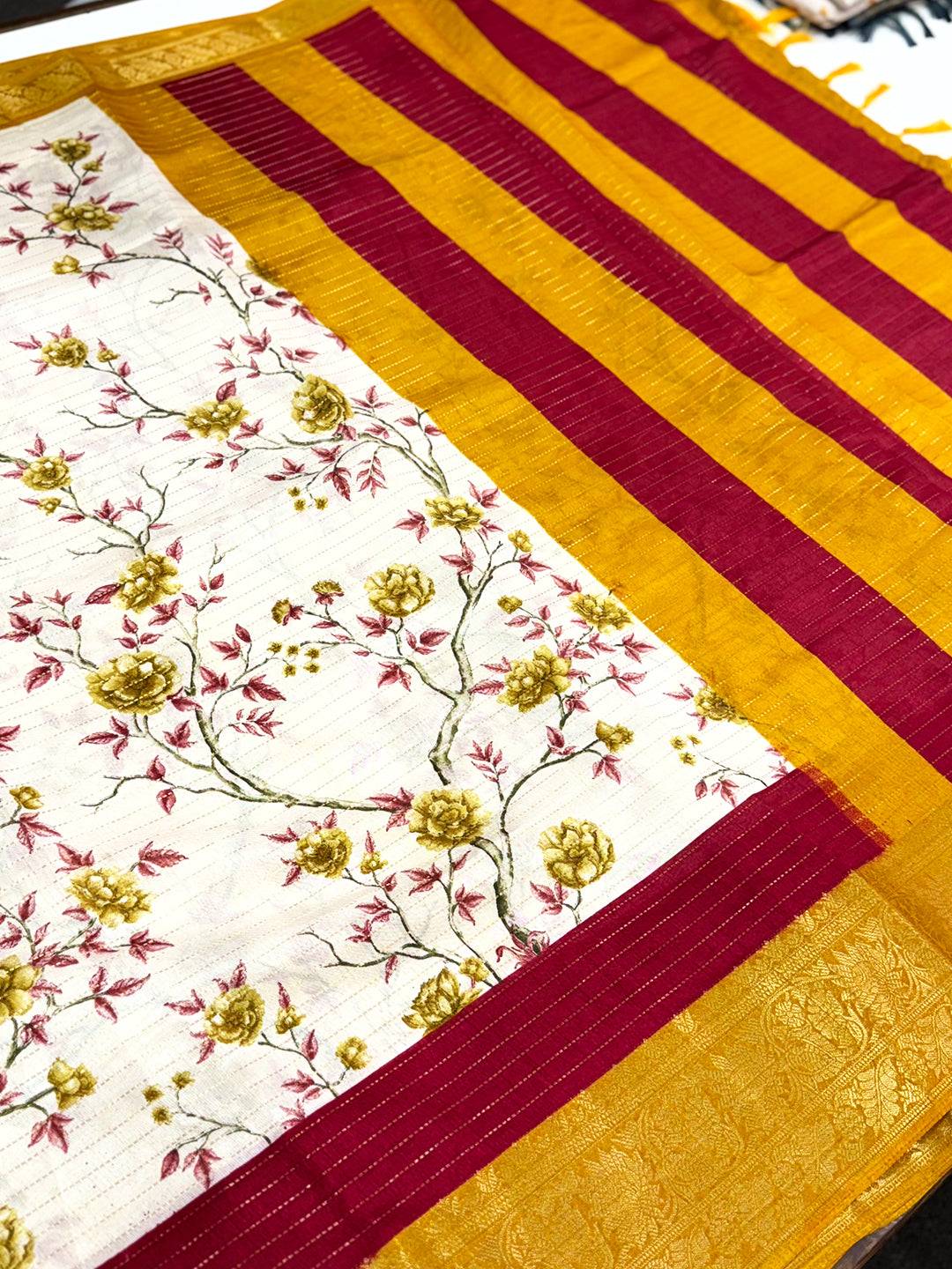 Yellow Soft Dola Silk Zari Katha Saree