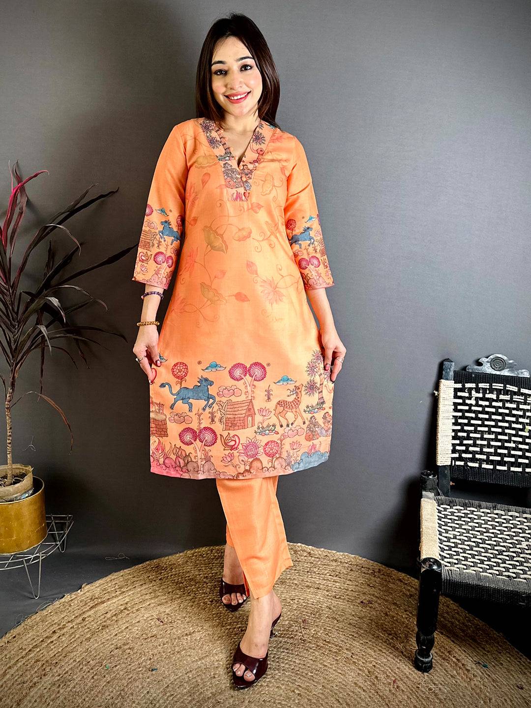 Opulent Kalamkari Overlap Neck Kurti