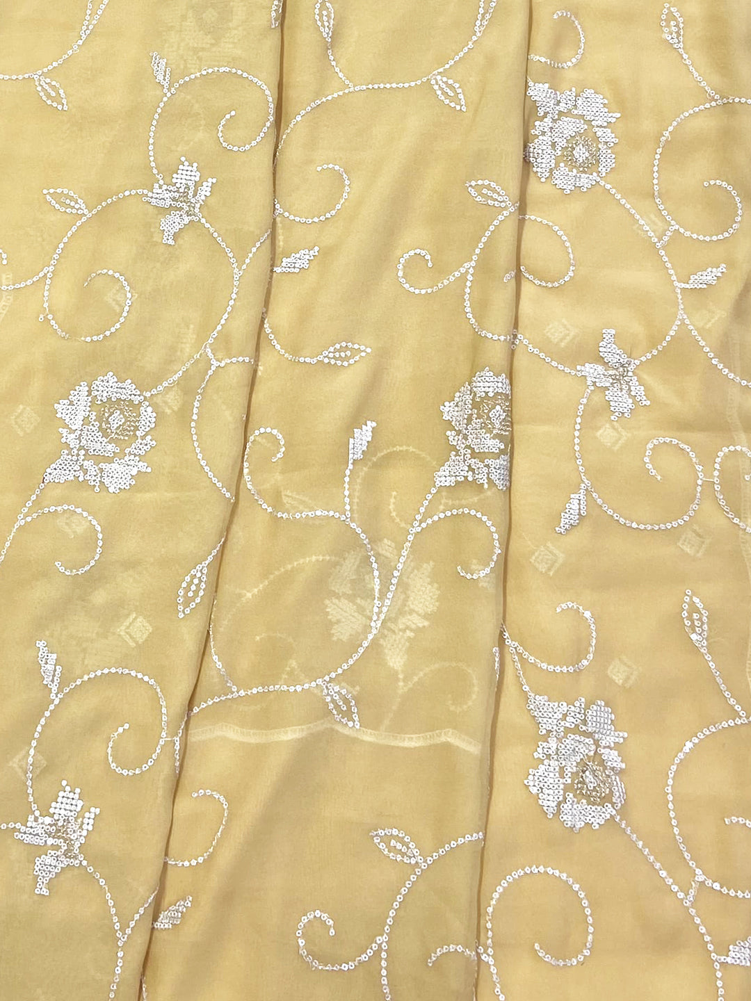 Yellow Georgette Sequin Embroidery Saree