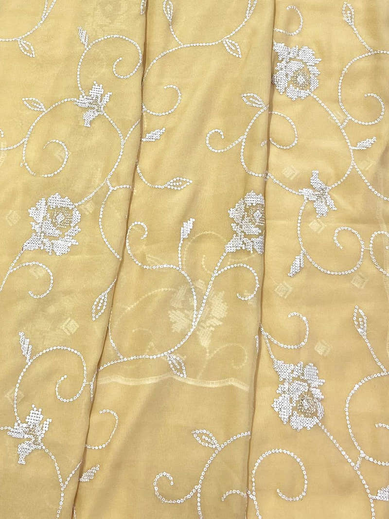 Yellow Georgette Sequin Embroidery Saree