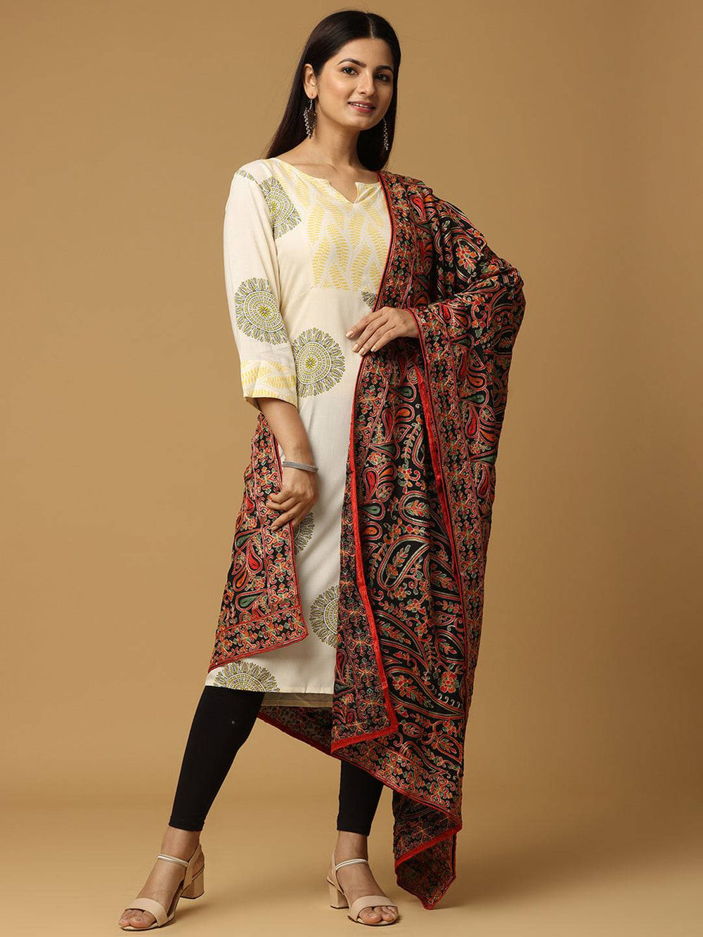 Elegant Black Pashmina Dupatta with intricate embroidery