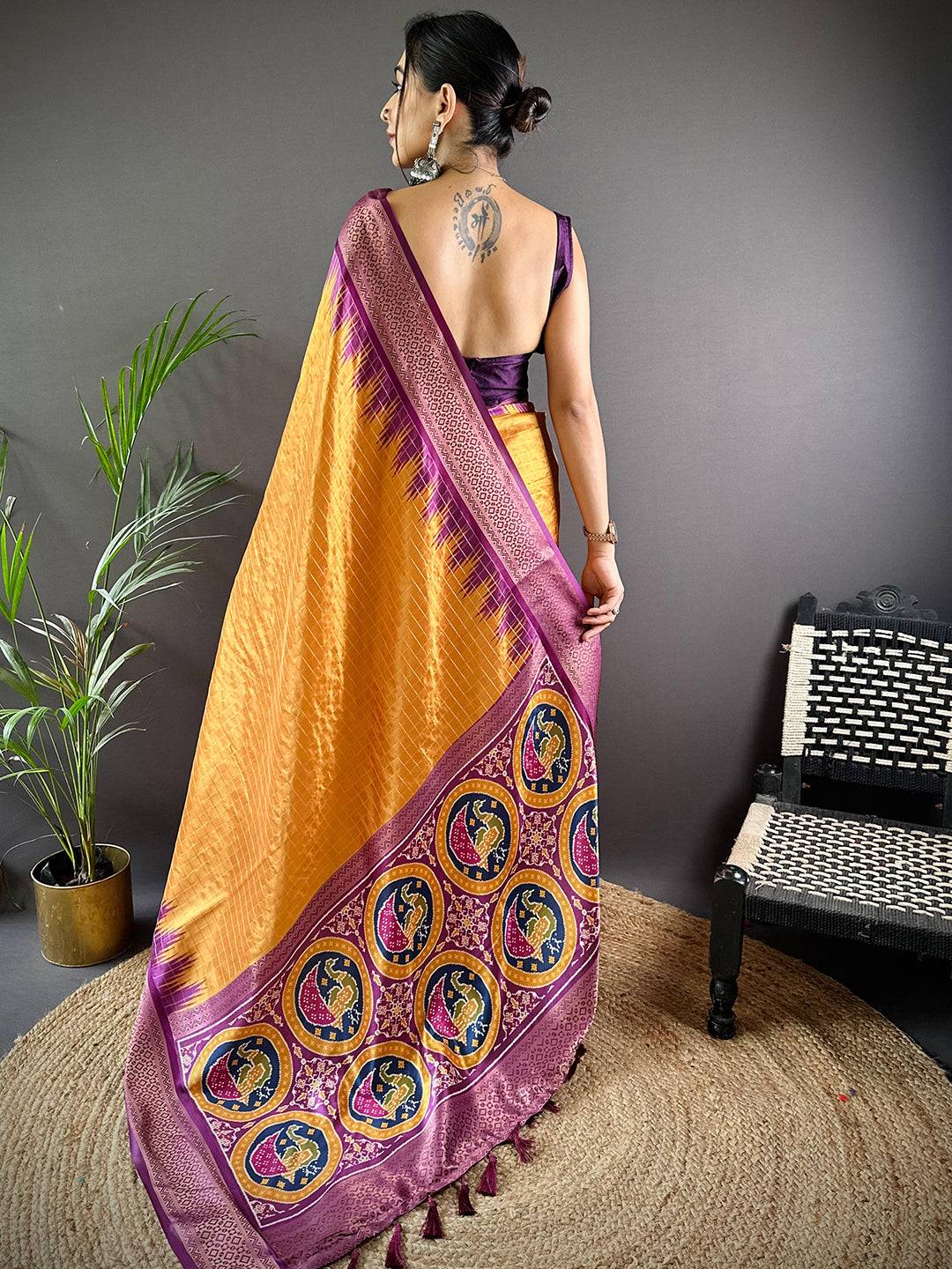 Back view of Desert Gold Chex Banarasi Silk Saree design