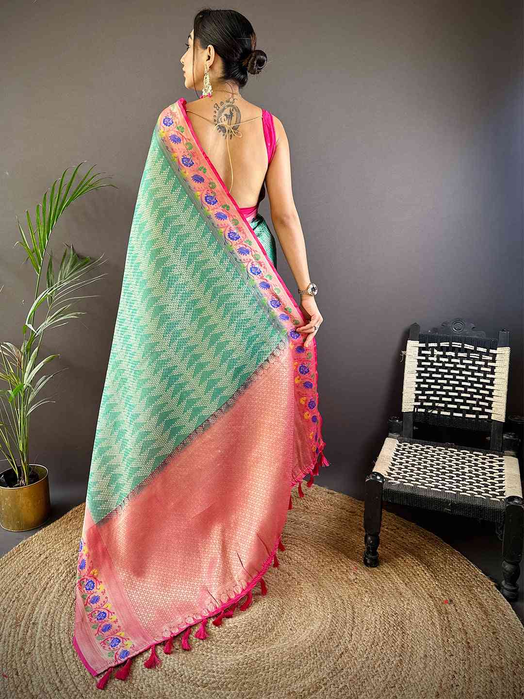 Kora Silk Banarasi Digital Print Saree In Sky Blue Colour