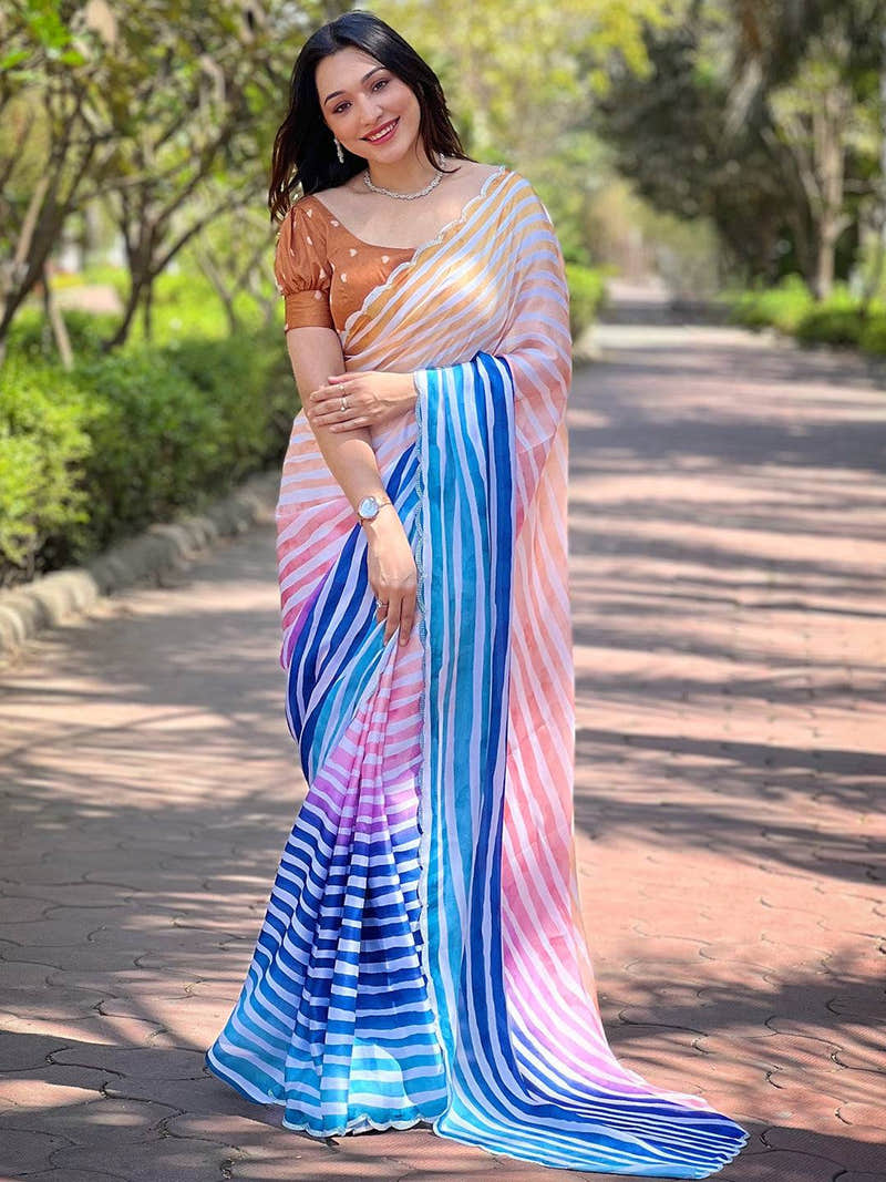 Trendy Striped Leheriya Saree