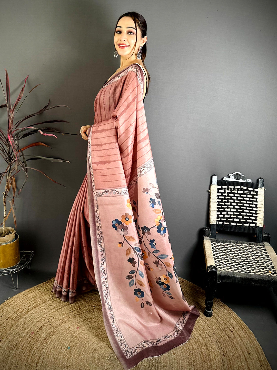 Classic Tussar Kalamkari Floral Shibori Saree
