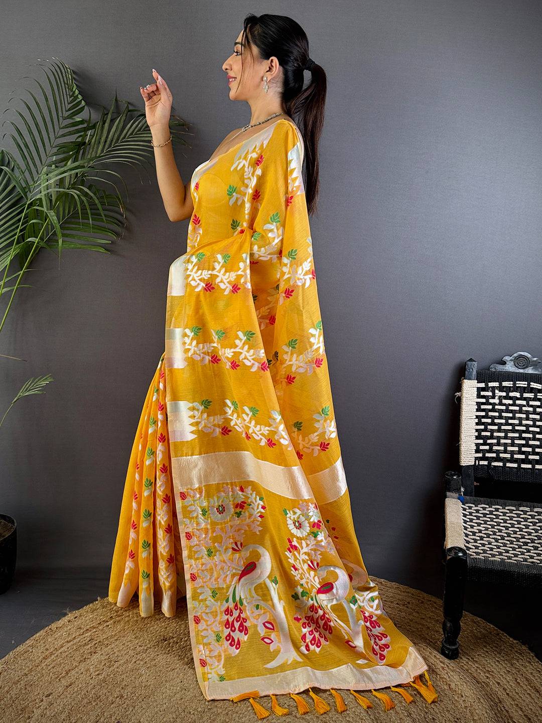 Radiance Yellow Dhakai Cotton Silk Saree