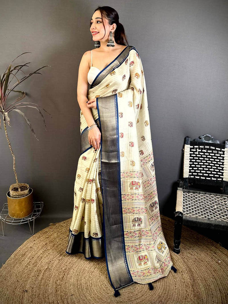 Royal Ajrakh Block Kalamkari Dola Saree