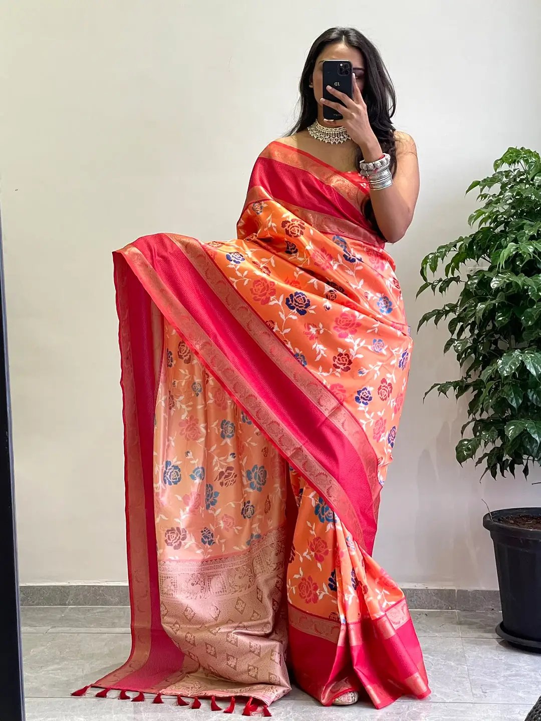 Vibrant Gadwal border saree with Pochampally floral design