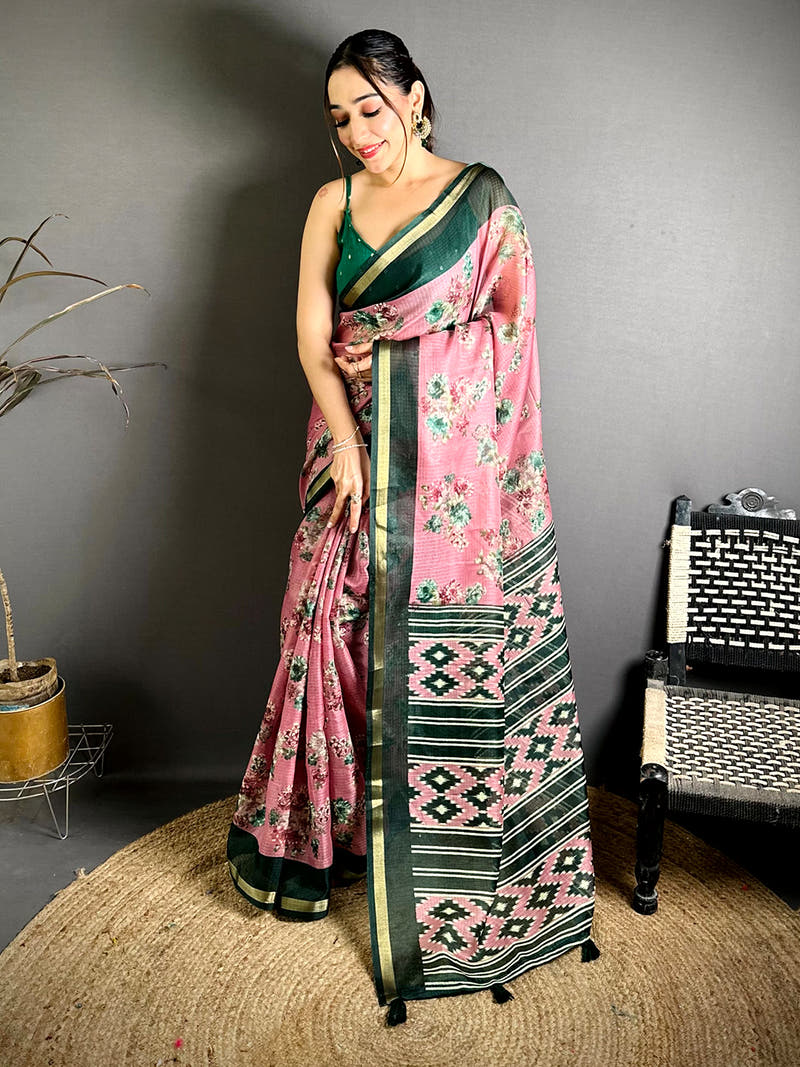 Elegant Kota Doriya Printed Floral Saree