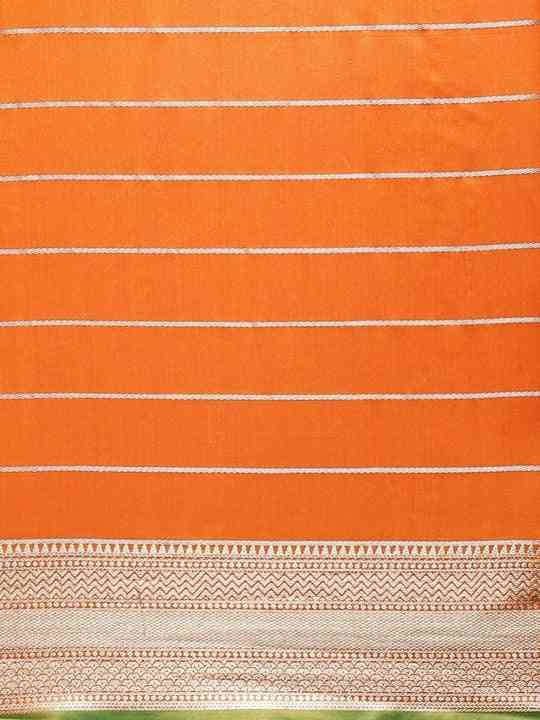 Beautiful Banarasi Striped Orange Colour Silk Blend Saree