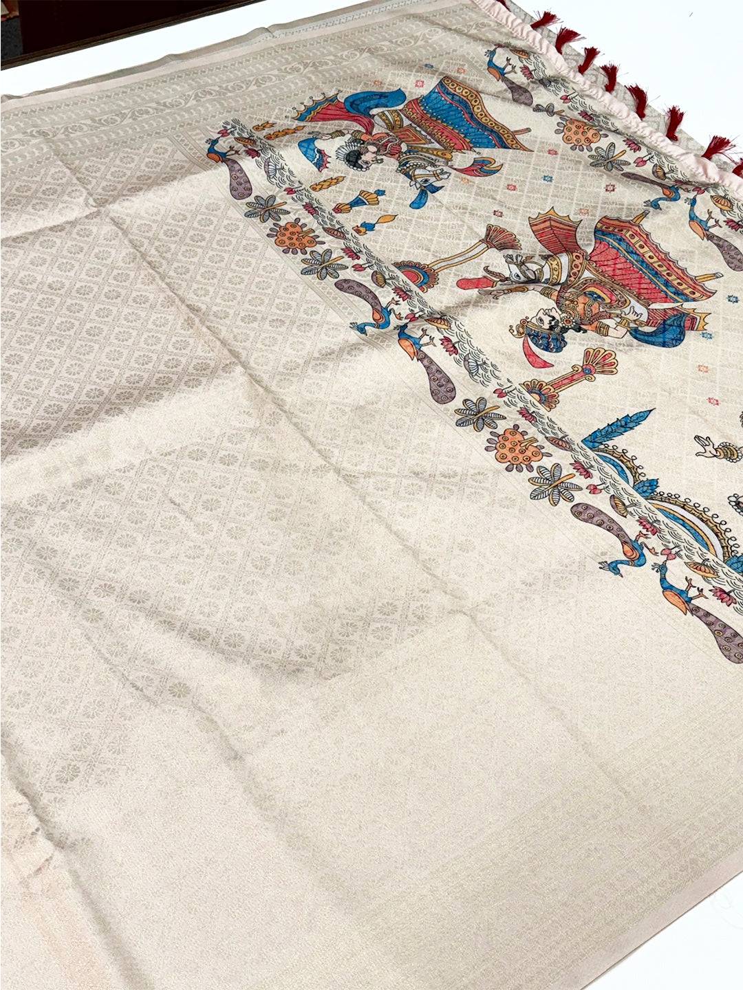 Artistic Soft Kanjivaram Kalamkari Pallu Saree