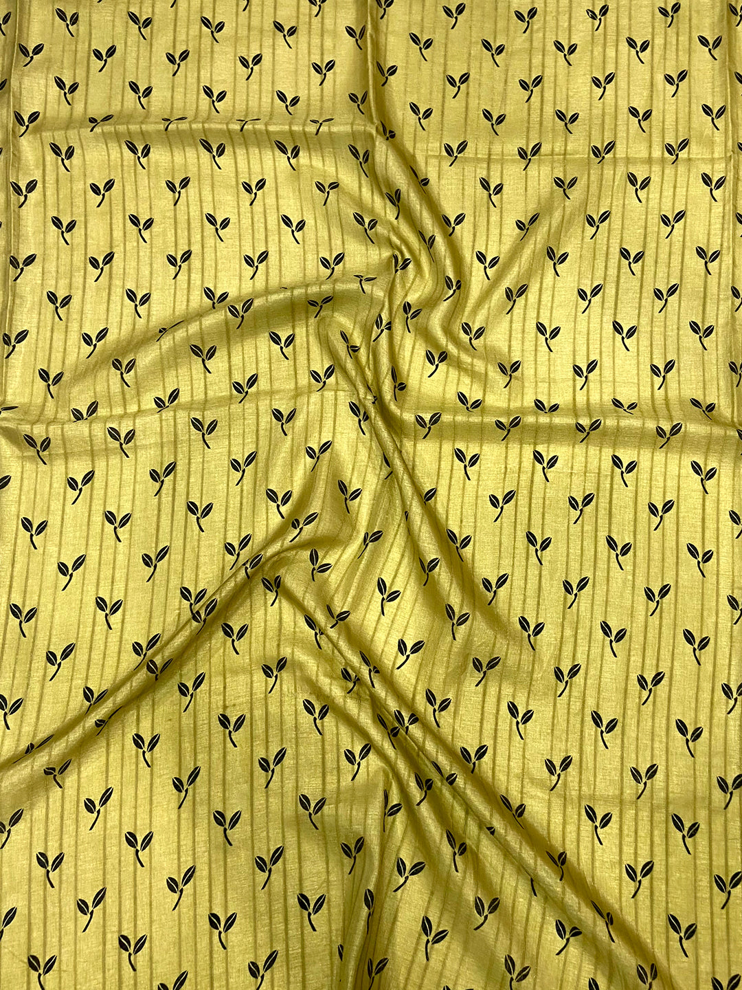 Mustard Yellow Ghicha Leaf Print Saree