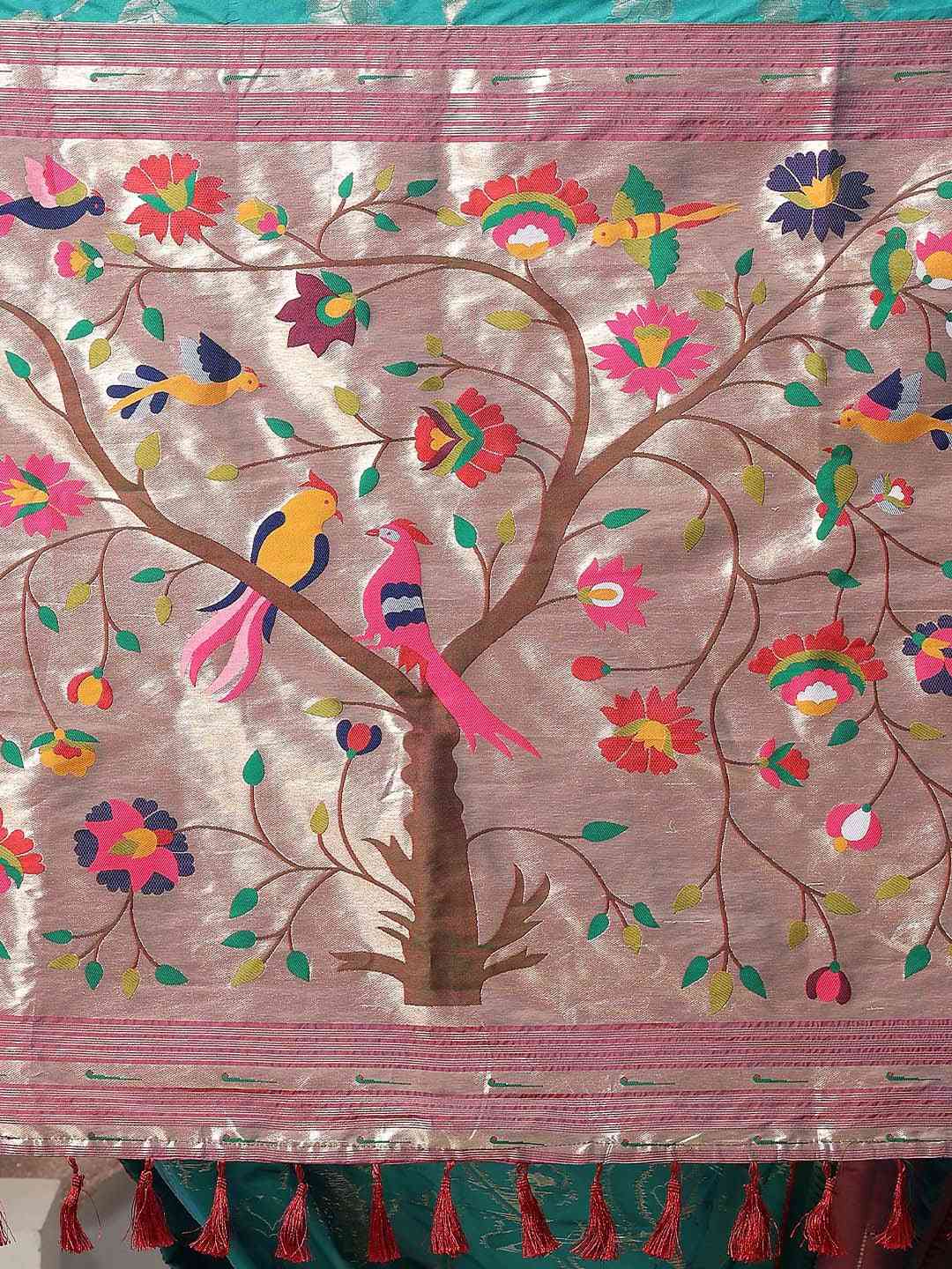 Paithani Silk Blend Zari Work Rama Colour Saree