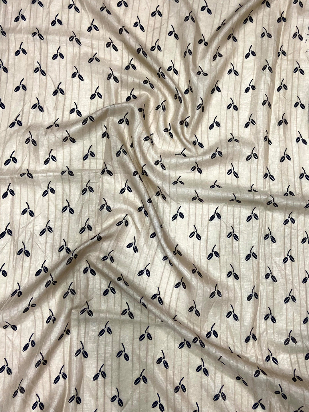 Cream Ghicha Leaf Print Saree