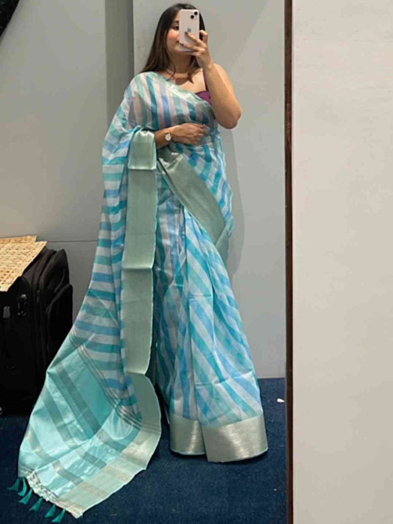 Elegant leheriya organza saree in blue hues