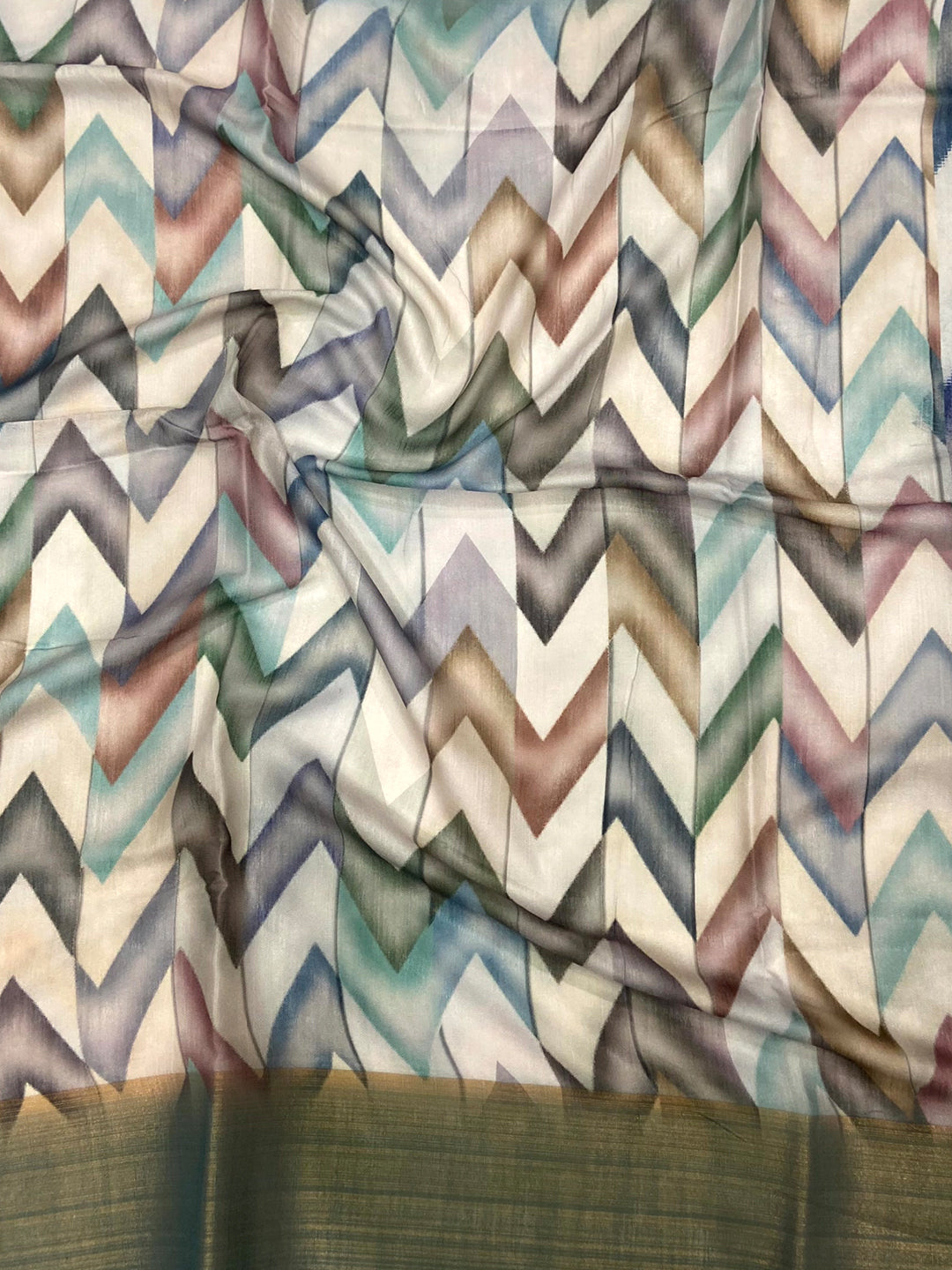 Sky Blue Geometric Kalamkari Linen Saree