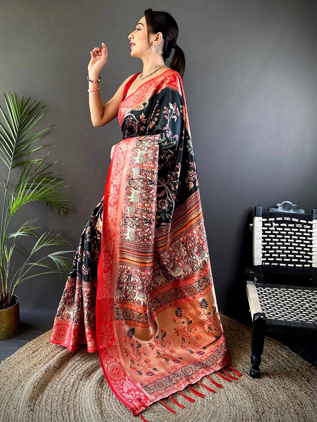 Black Yevla Pathani Soft Silk Saree