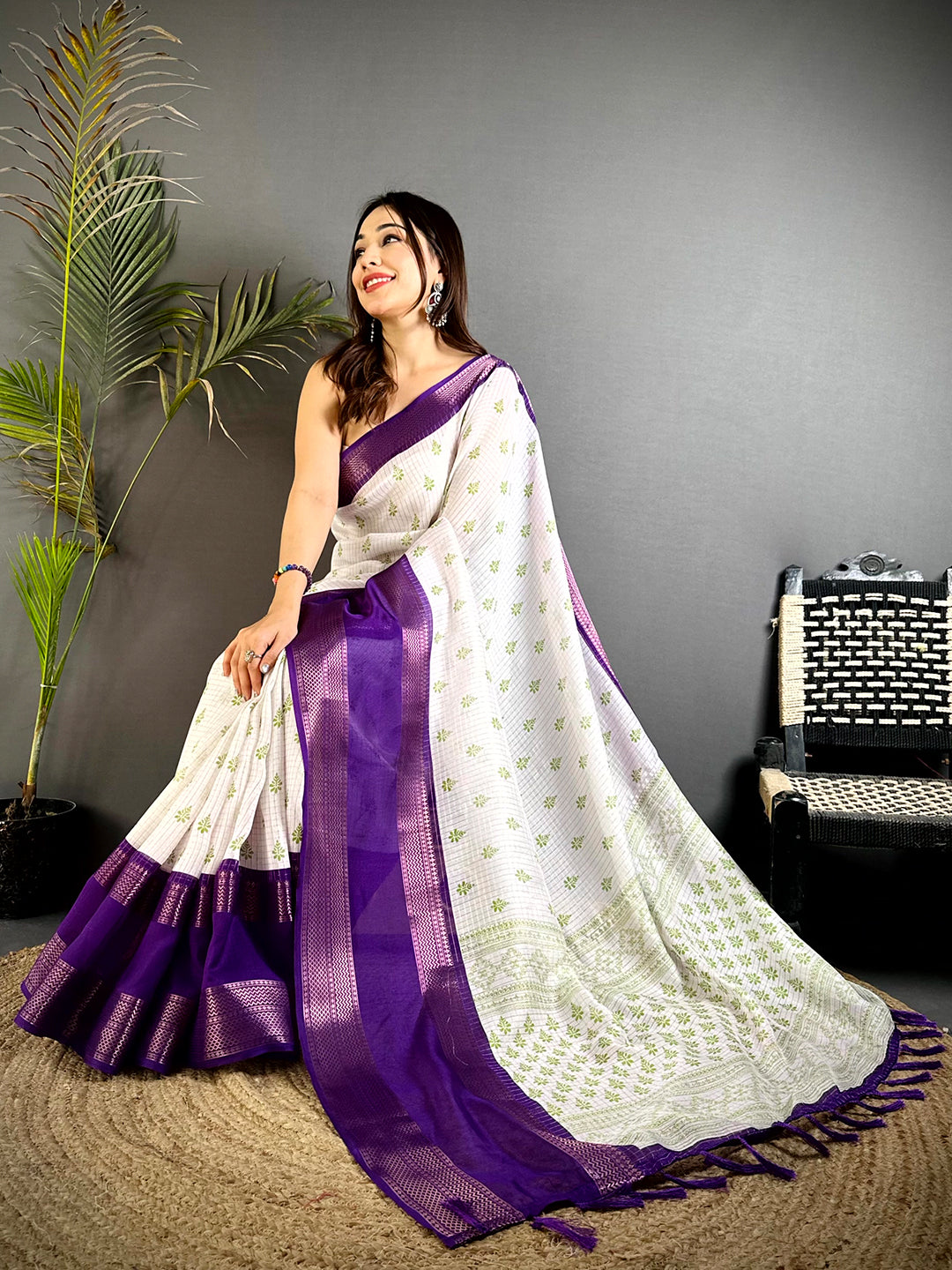 Wine Marshmallow Ikkat Butti Saree