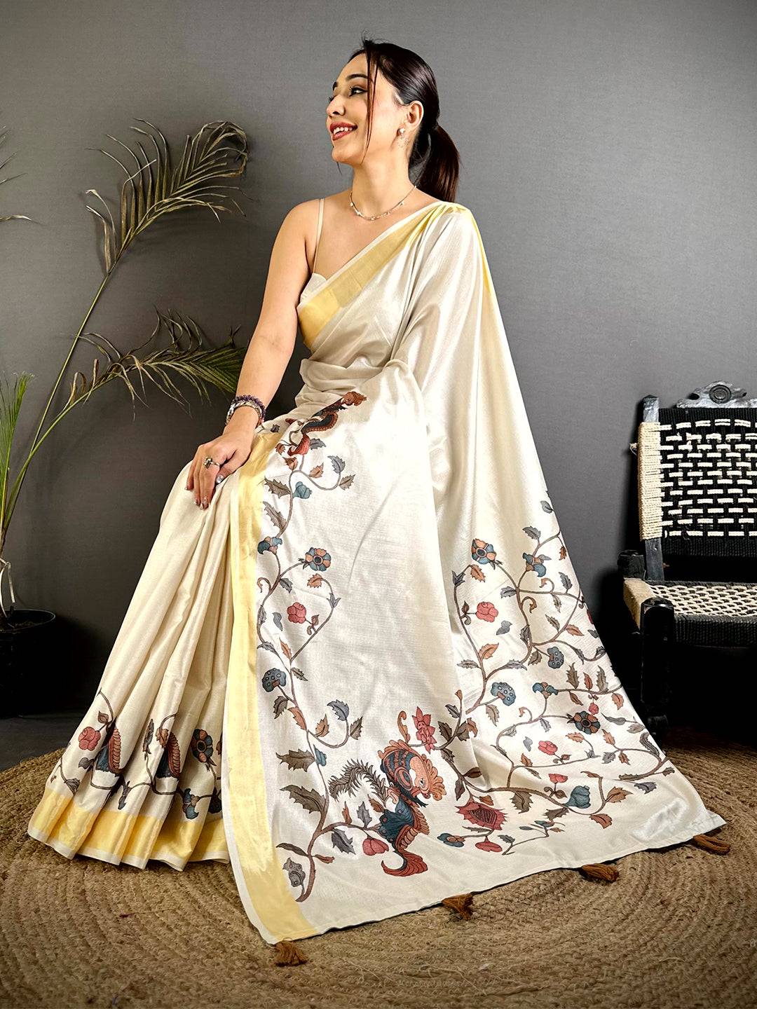 Traditional Pen Kalamkari Khadi Silk Saree