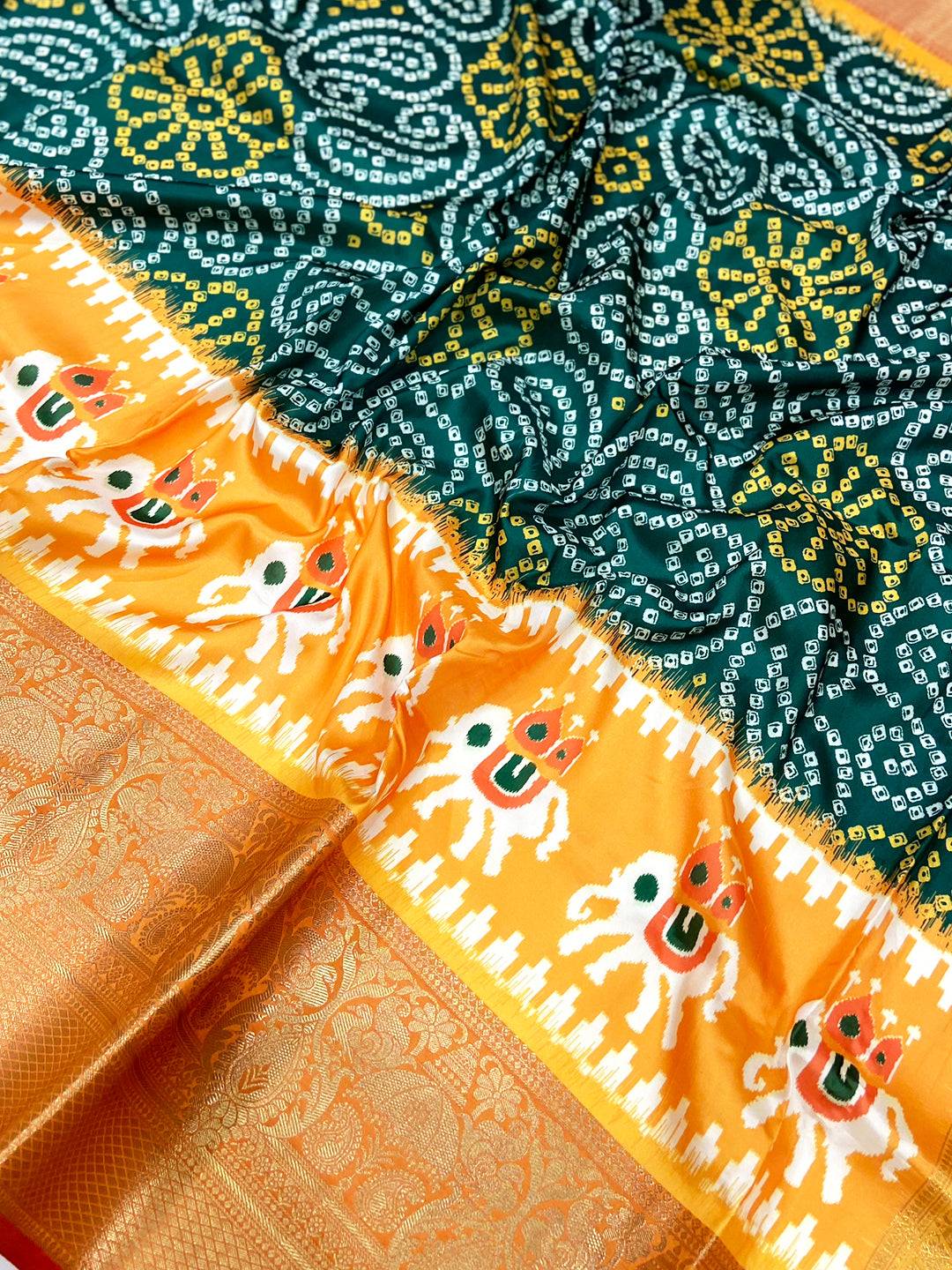 Green Bandhej Printed Banarasi Saree